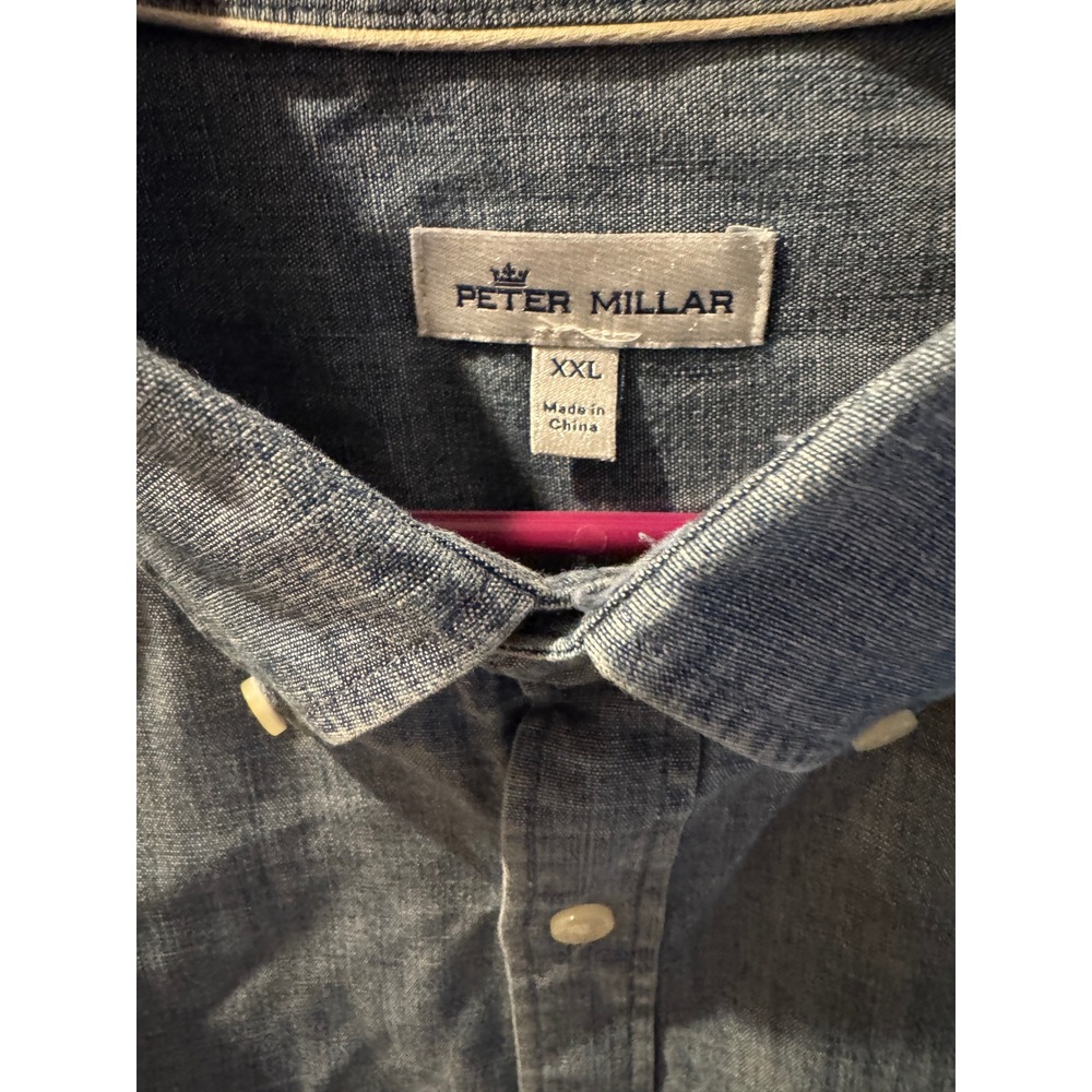Peter Millar Mens XXL Blue Chambray Button Down Long Sleeve Shirt Pocket XXL